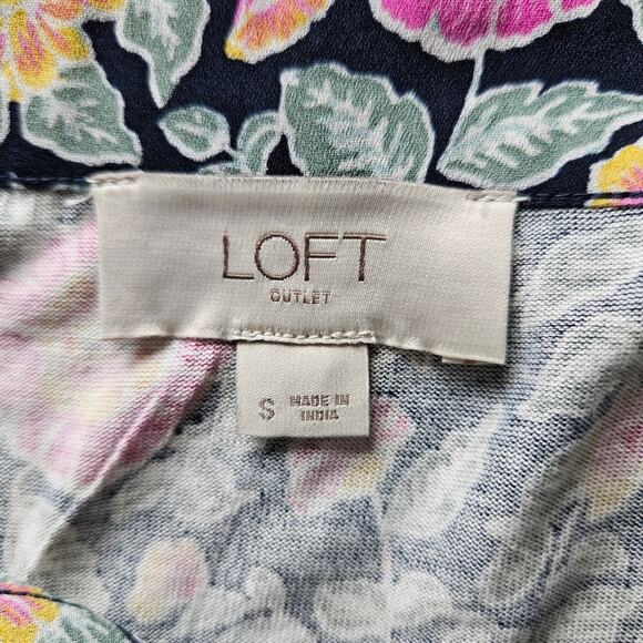 NEW Loft Navy Blue Floral Square Neck Pullover Top Small Career Office Corpcore - Picture 7 of 9